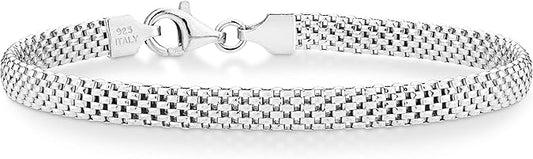 Miabella 925 Sterling Silver Italian 5mm Mesh Link Chain Bracelet for Women, Made in Italy