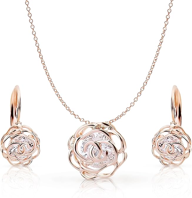 WAROVSKI Sparkling Dance Clover Necklace, Earrings, and Bracelet Jewelry Collection, Rose Gold Tone Finish, Pink Crystals, Clear Crystals