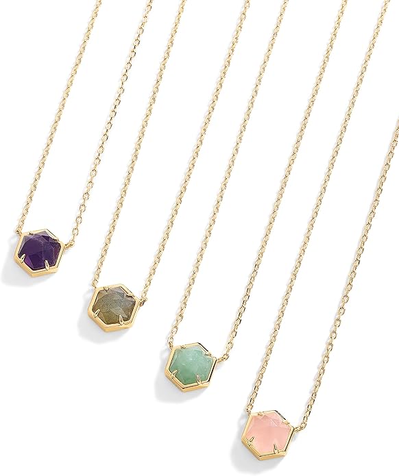 PAVOI 14K Gold Plated Gemstone Pendant Necklace | Dainty Chain Necklaces for Women | Amethyst, Green Fluorite, Labradorite, Rose Quartz Gemstone Pendants